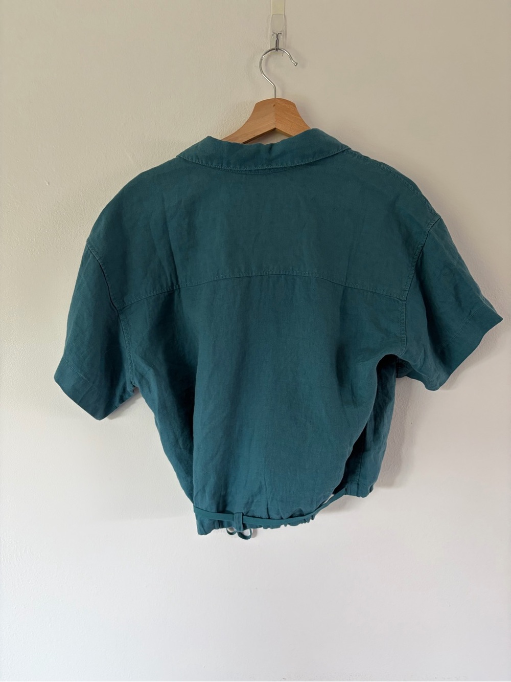 Athleta Playa Linen Tie True Wrap Short Sleeve Top In Borealis Green Size Large - Picture 9 of 14